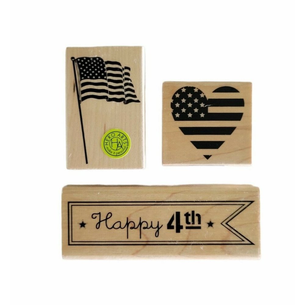 Hero Arts Flag Stamp Lot USA Patriotic Mounted Wooden for Scrapbooking Cards